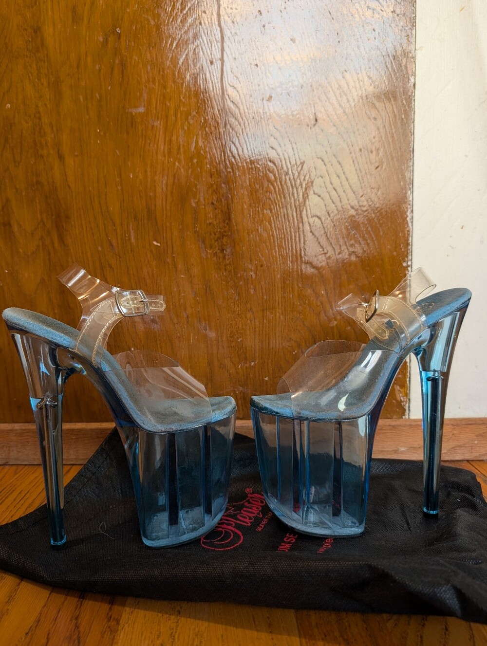 8" Pleaser Flamingo Tinted Light Blue Platform Sandals Heels